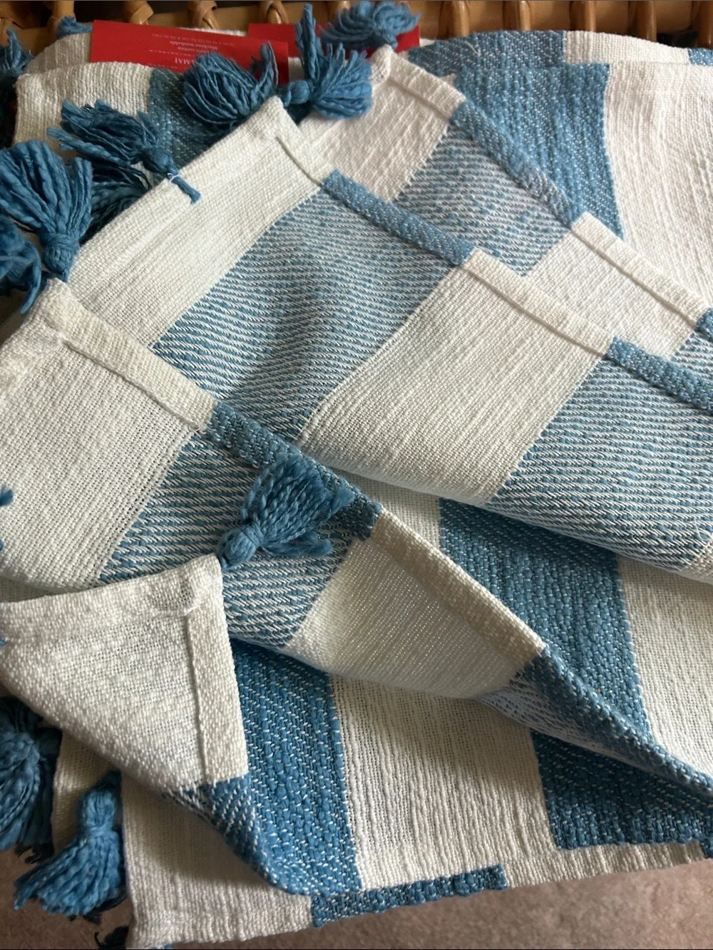 Opalhouse Jungalow RARE Set of 8 Blue/White Striped Woven Placemat with Fringe